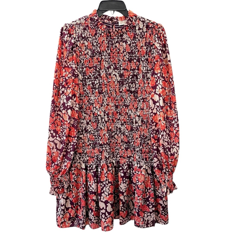 Ramy Brook Lucia Dress Cabernet Combo Abstract Spot Smocked Mini Women’s Large - Picture 1 of 7